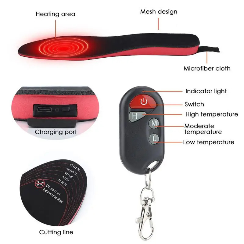 Heated Insoles USB Heated Shoe Insoles for Feet Electric Foot Warmer Remote Control Electric Foot Warmers Heater for Hunting 241010