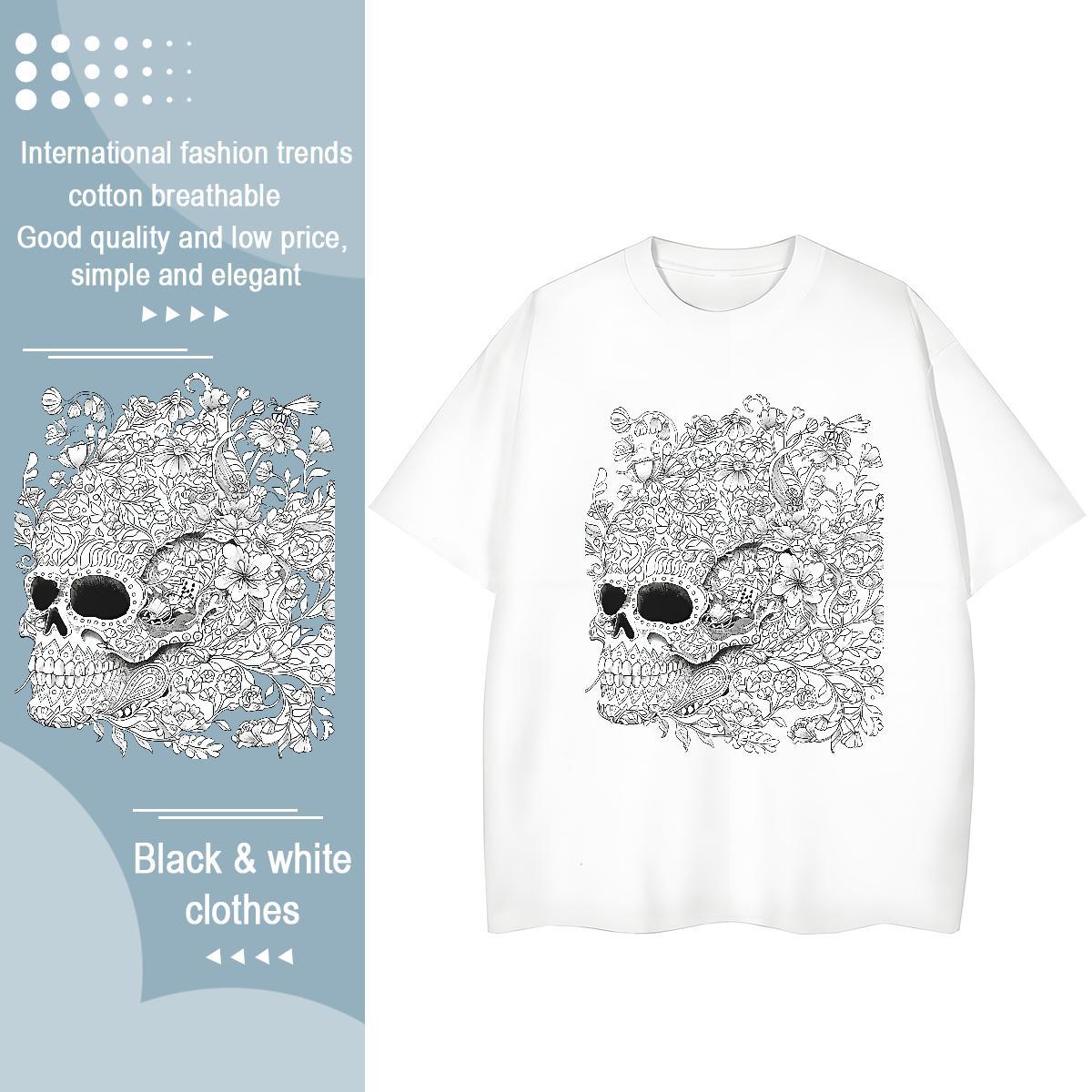 Factory Direct Women T Shirts 230g 100% Cotton O-Neck Short Sleeve Daily Wear skull Woman Tshirt Loose Custom Cartoon Tops Tees