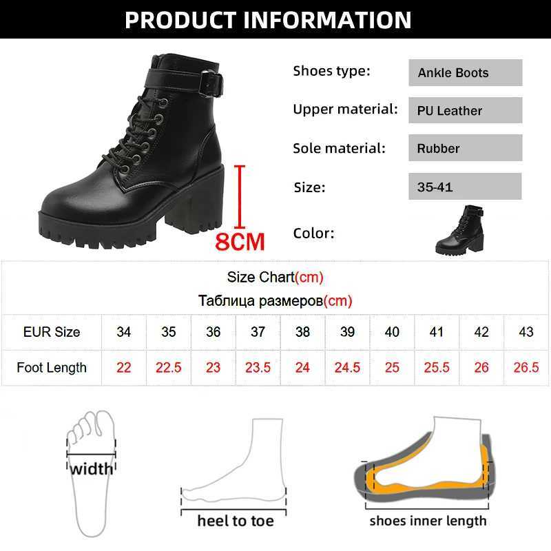 2023 Black PU Leather Platform Short Boots for Women Side Zipper Thick High Heels Punk Botas De Mujer Y241019