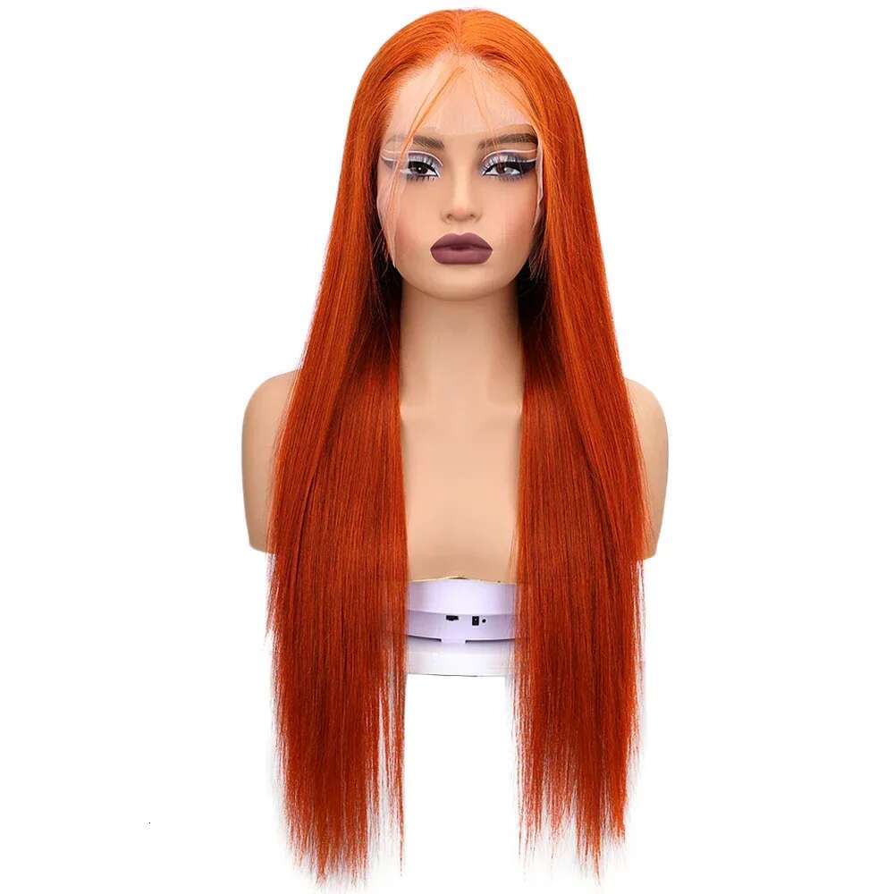 Remy 200 Density Transparent 13x6 HD Frontal Straight Lace Front Wigs Human Hair Ginger Orange Black Wig Witout Glue