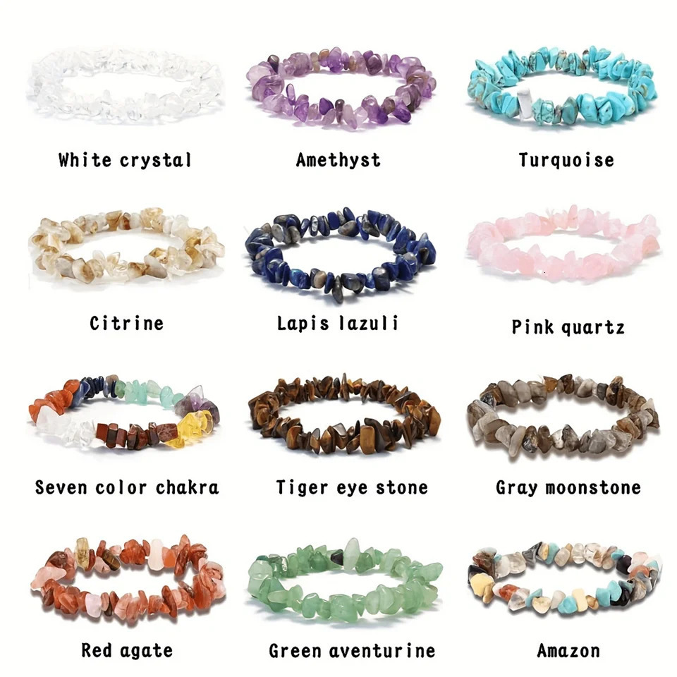 12 piece crystal chip bracelet set for women natural gemstone bracelet colorful gravel bead bracelet irregular chip bead bra 241018