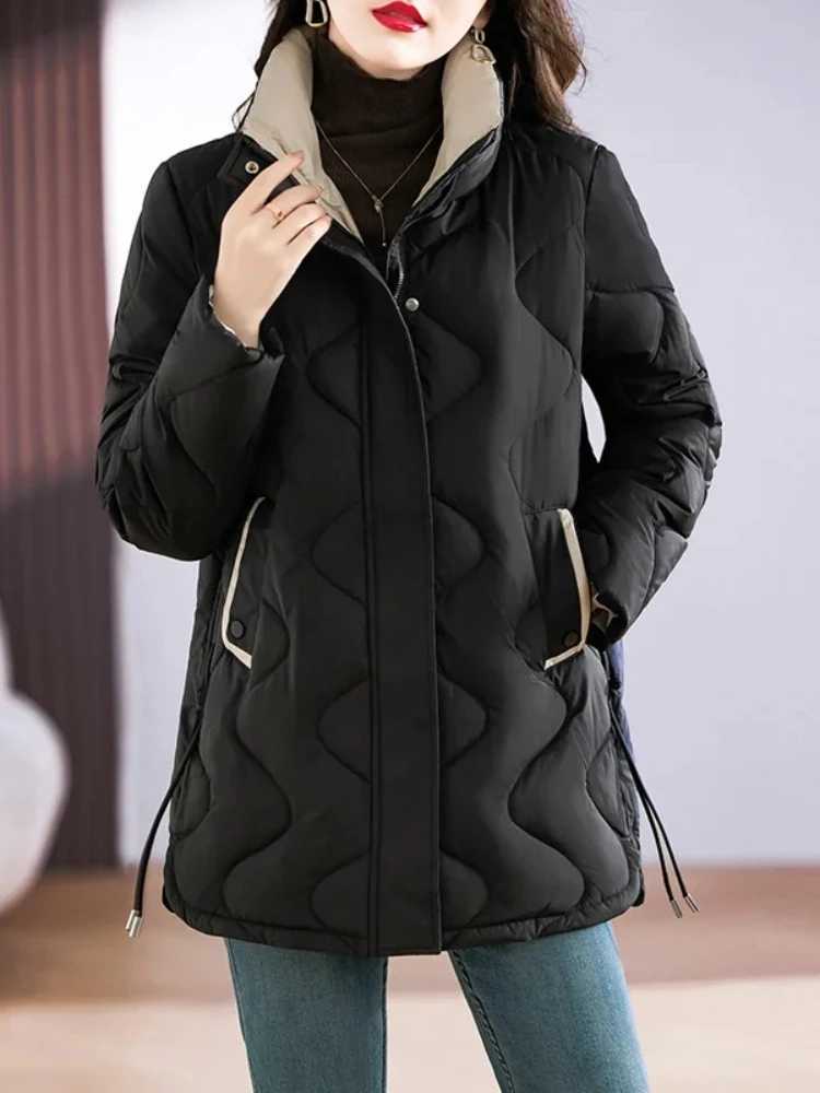 2023 Winter New Women Parkas Mid Length Standing Collar Down Cotton Overcoat Female Casual Thick Warm Windproof Jackets LadiesX241019
