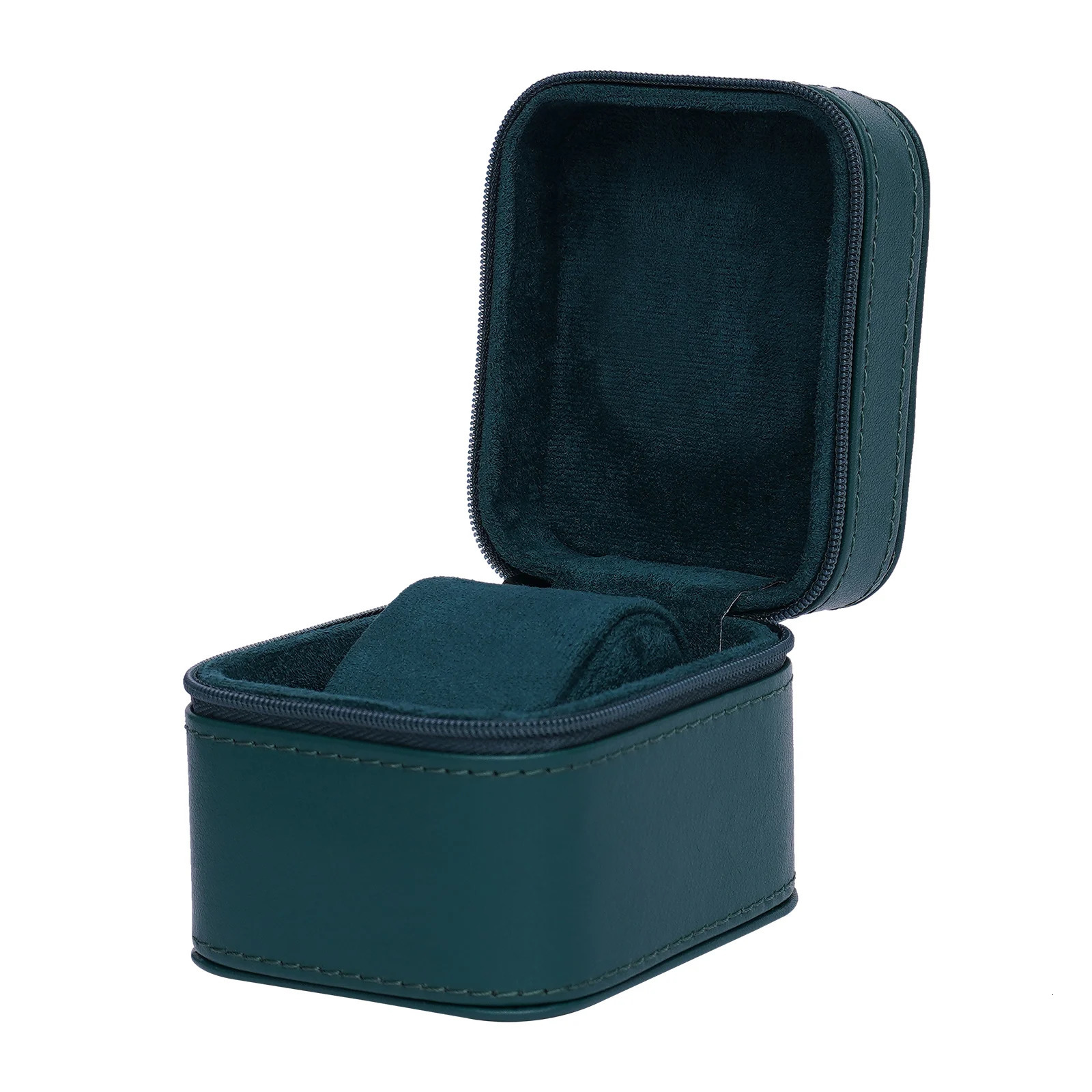 Green watch storage box with metal zipper and detachable pillow flannel lining for jewelry display box 241018