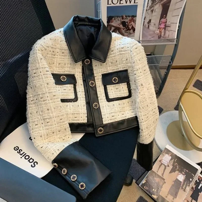 Contrast Stitching Tweed Fragrant Wind Suit Jacket Female Autumn Fashion Heavy Industry Advanced Blazers Coat Women 241019