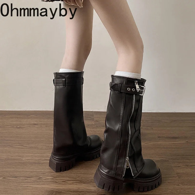 Short and chubby knee high boots for women fashionable womens side zipper knight boots 2024 autumn and winter womens shoes 241018
