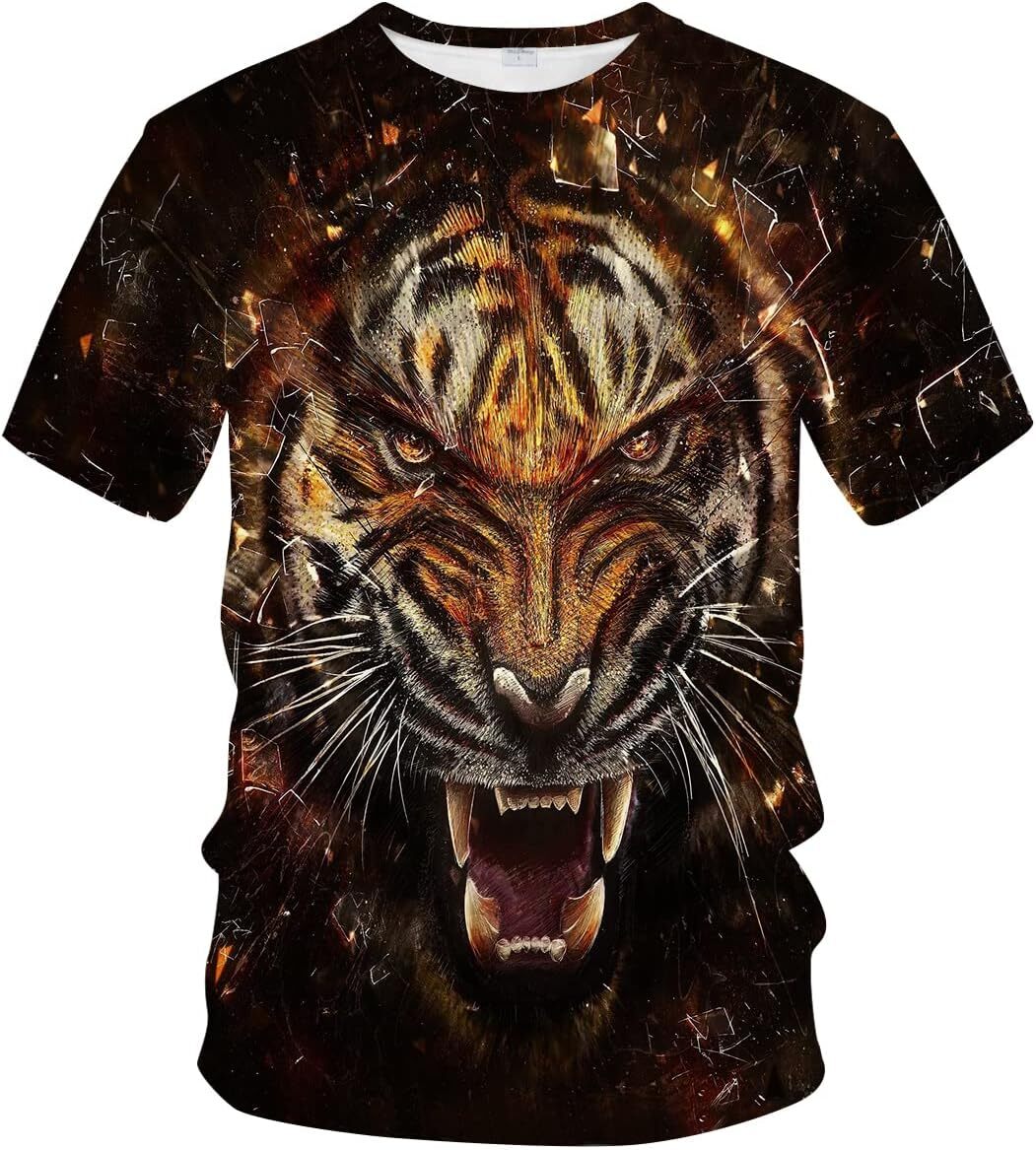 Mens T shirt Fearless Tiger Shirt Roaring Tiger Cool Trend T-Shirt tee Casual tops summer clothes Fashionable and breathable