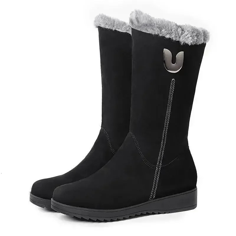 Customized warm high fur leather boots for childrens winter shoes short and chubby cowhide plush snow flat boots ZIP fashion Botas De Mujer 241018