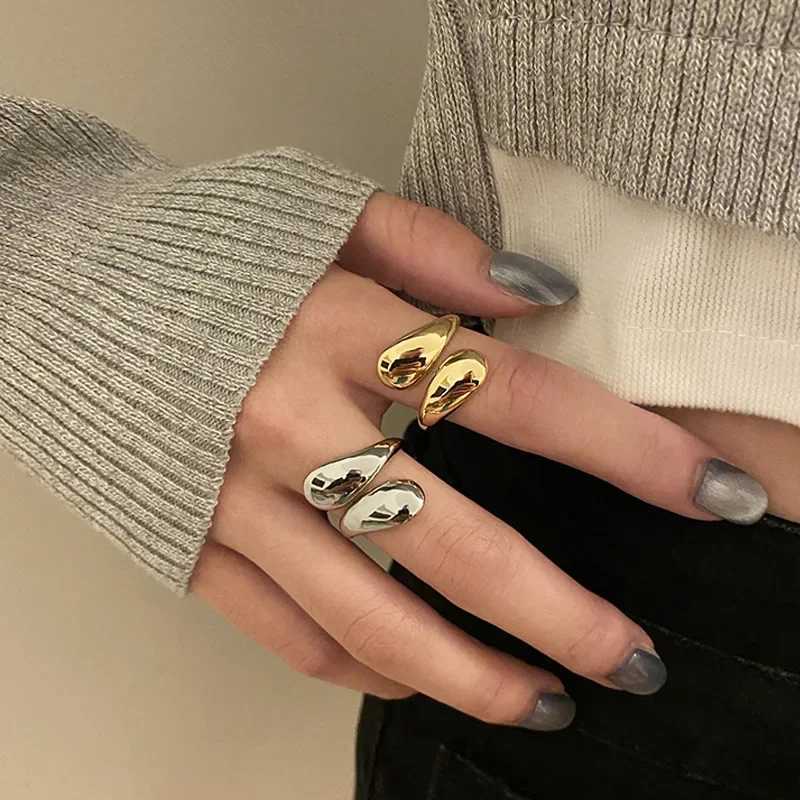 Stainless steel minimalist ring suitable for women trend gold smooth double ball beads open ring aesthetic jewelry couple gift Y241019