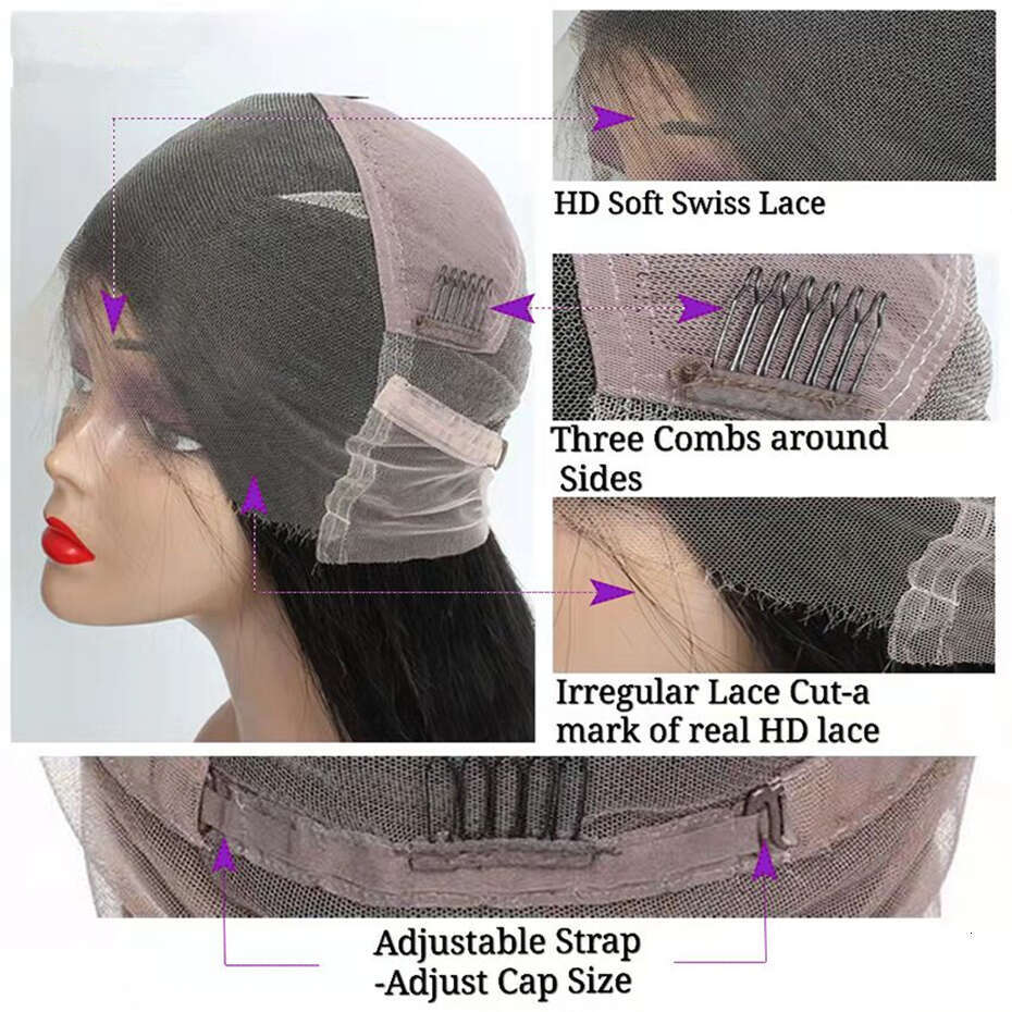 Human Wig Bone Straight Transparent Full Frontal 360 Lace Wigs For Black Women Brazilian Remy Hair Preplucked