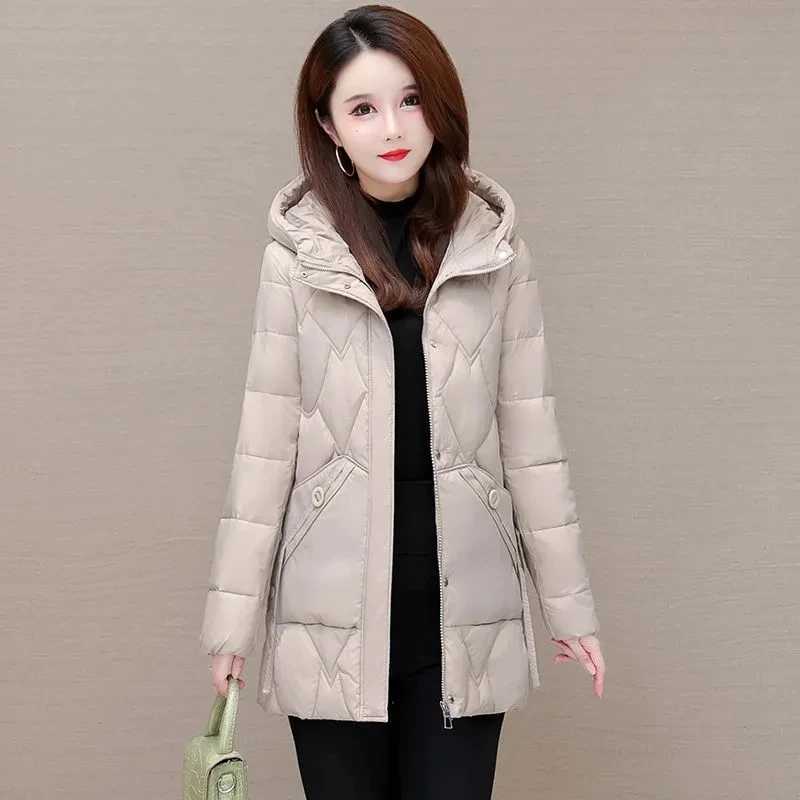 Womens Cotton-Padded Coat 2024 New Winter Puffer Jacket Mid-Length Warm Down Cotton Parkas Coat Mom Outwear Casual Hooded JacketX241019