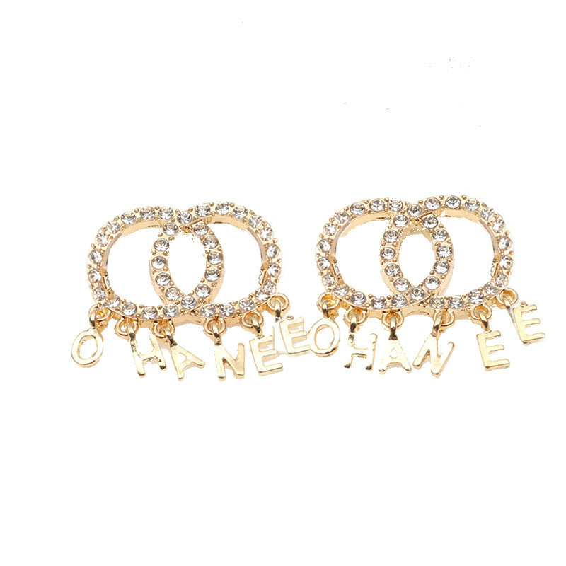 Designer Dia Tassel Dangle Double Letters Stud Earrings Brand Women Earring Party Wedding Engagement Lovers Gift Free shipping