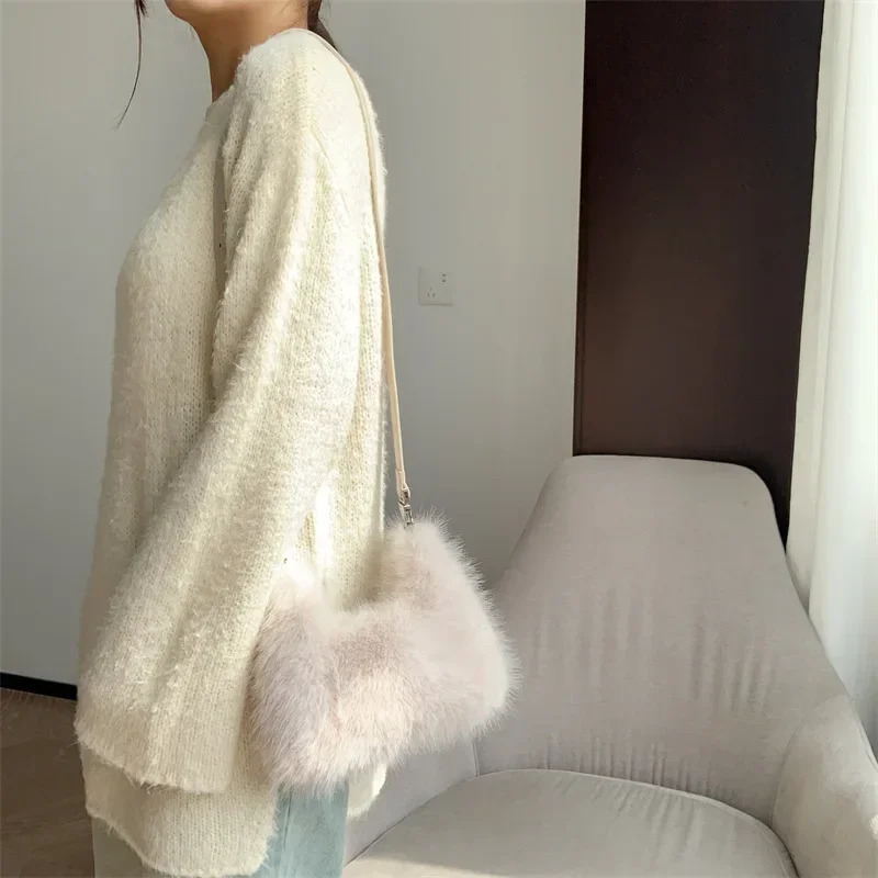 faux fur womens shoulder bag soft plush womens evening clutch wallet handbag womens small handbag fluffy cross body bag 241018