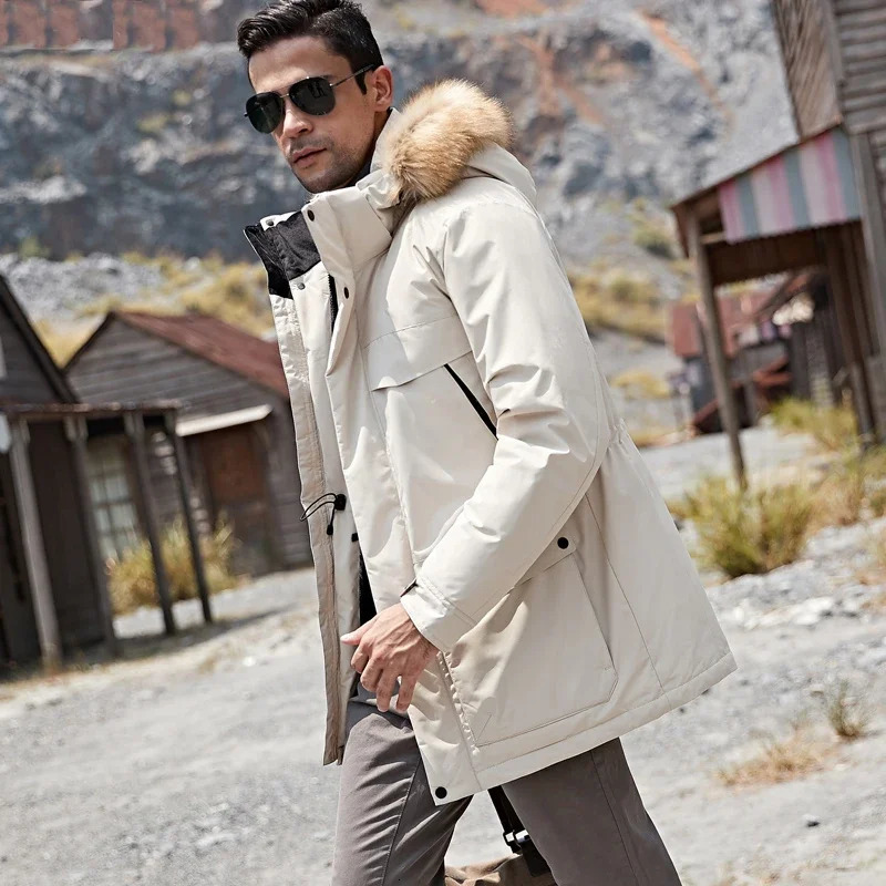 -40 degree high-quality white duck down jacket for men thick winter fur collar warm park waterproof and windproof 241018
