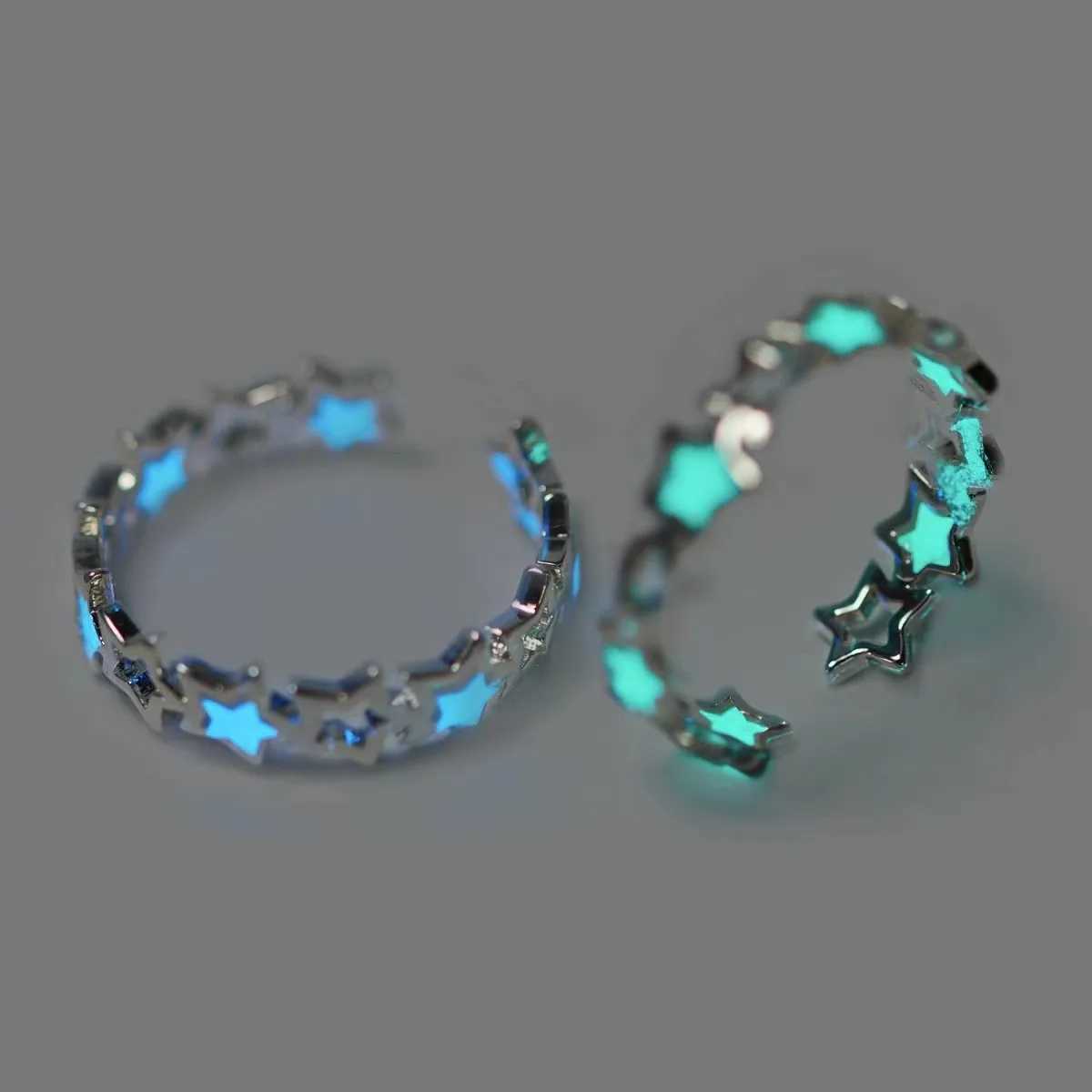 Adjustable Punk Noctilucent Cute Star Heart shaped Love Ring Couple Glowing Night Light Ring Men and Women Halloween Party Gift Y241019