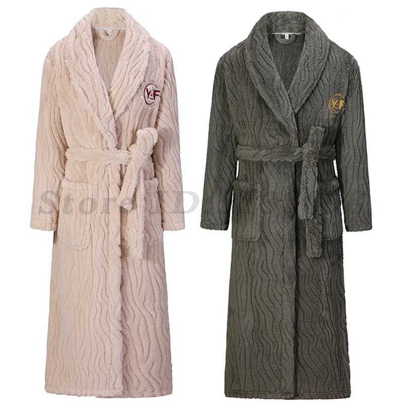 Winter Thick Coral Fleece Robe Men Sleepwear Oversize Long Kimono Bathrobe Gown Warm Flannel Nightwear Women Homewear LoungewearXJ241018