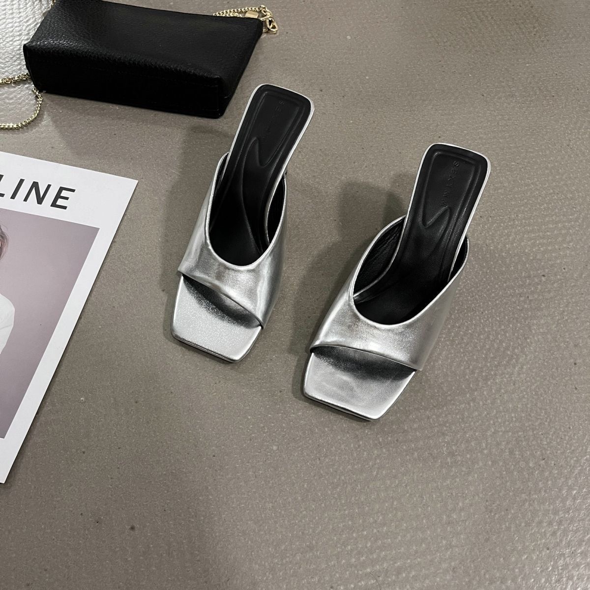 Head Wind Square Open Toe One Line Tuo Girl Summer Grade Fine External Wearing Gold High Heel Slippers Ddmywed Ddmysaturn