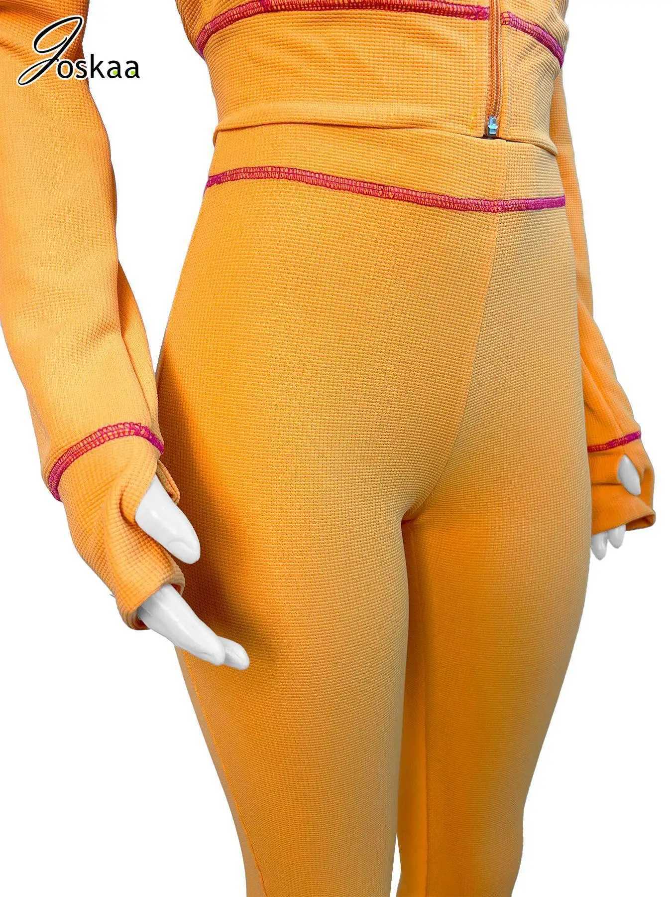 Womens Two Piece Pants Joskaa Line Splicing Sports 2piece Womens Casual Long Sleve Hooded Jacket and Miniature Flared Pants Matching Track and Field W