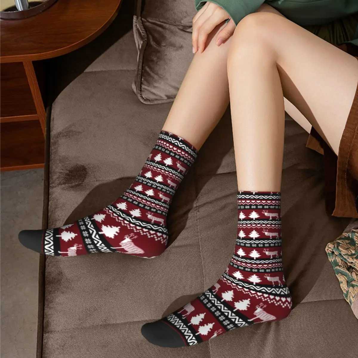 Reindeer Ugly Christmas Sweater Socks Mens Funny Happy Patchwork Socks Harajuku Spring Autumn Winter Middle Tube Socks GiftXJ241019