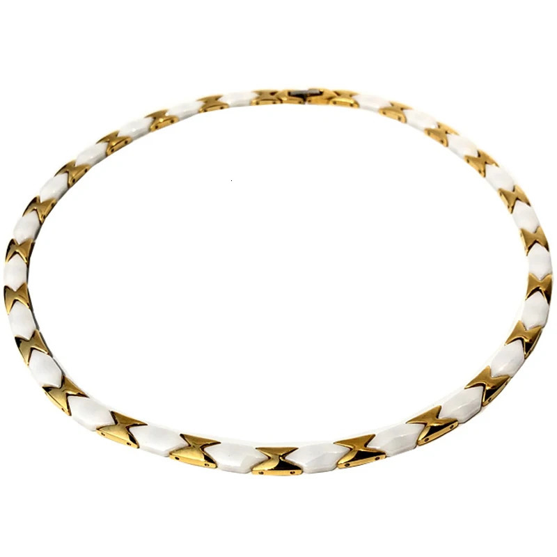 Luxury gold stainless steel and white ceramic therapeutic magnetic necklace suitable for womens birthday party jewelry necklace 241018