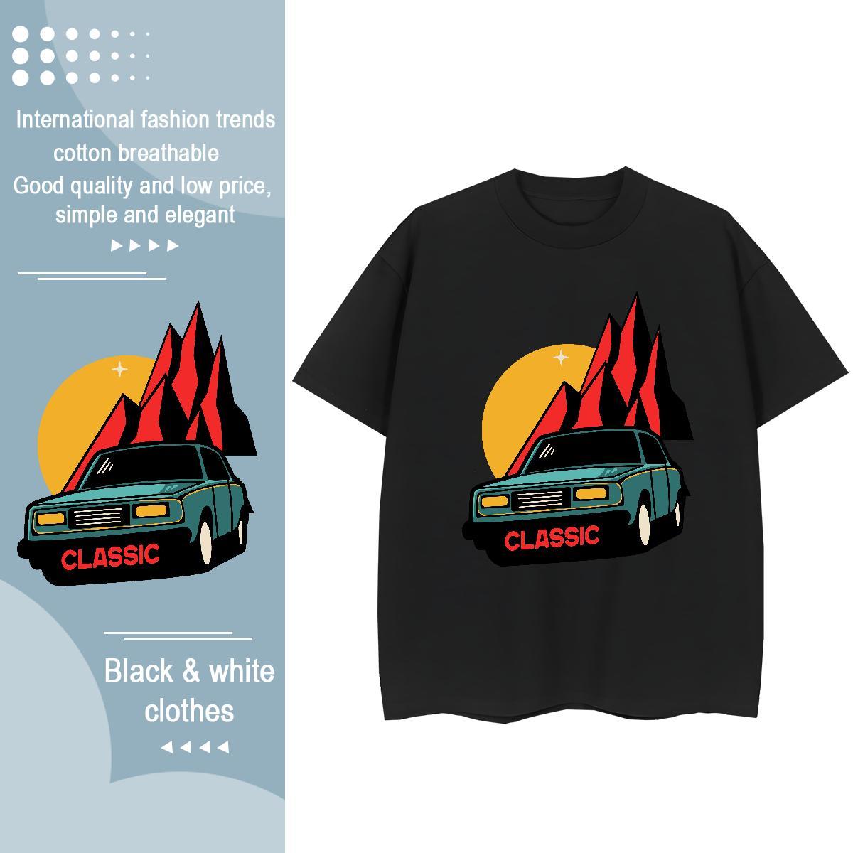 Casual New T Shirts Women 100% Cotton 230g Short Sleeve O-Neck Casual Daily Wear car Unisex Tshirts Wholesale Floral Print Tees Shirts