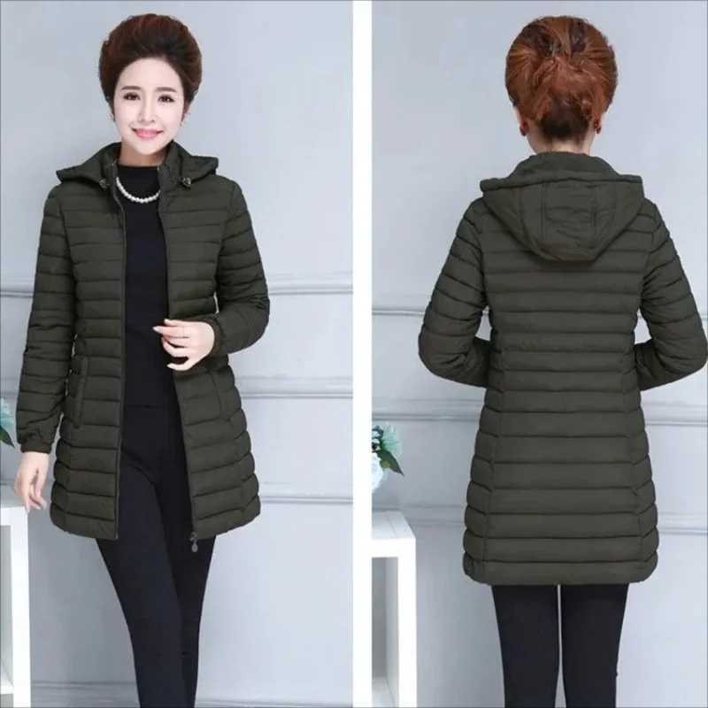 2023 Womens long down cotton ultralight womens hooded windproof coat warm thick ParkaX241019