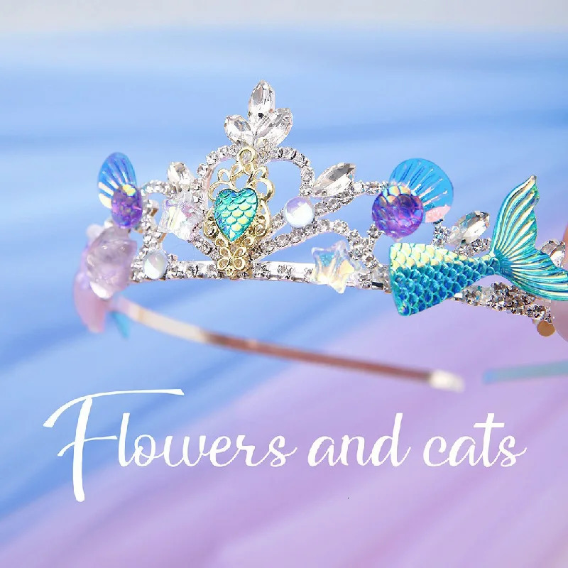 Summer Blue Mermaid Princess Crown Hair Cute Hair Accessories Headbands for Girls 241018