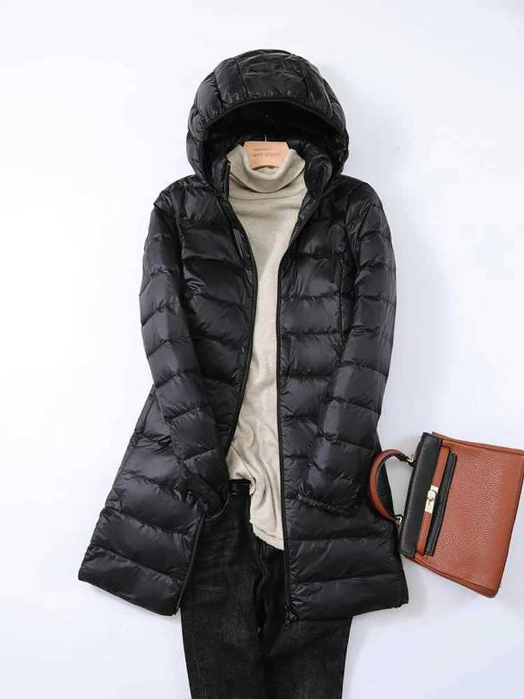 0-10 Korean Style Women Hooded Puffer Jackets 2024 Autumn Winter Ultra Light Female Hood Detachable Duck Down Coat Thin ParkasX241019