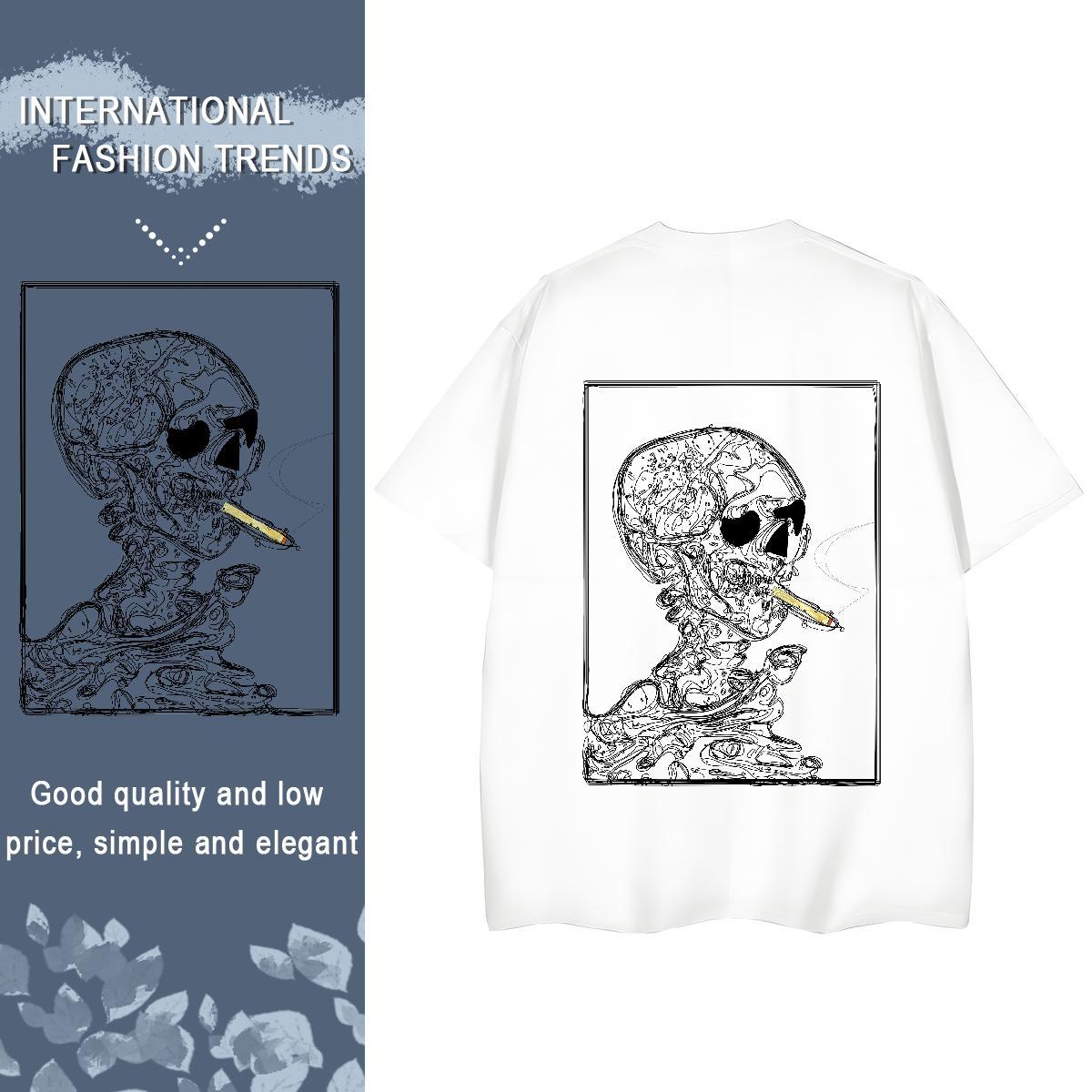 Stylist Womens T Shirts 230g Pure Cotton Short Sleeve O-Neck Casual Sport skull Couples T Shirts Wholesale Floral Print Top Tees