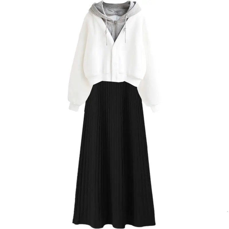 Womens Dress Spring and Autumn Single/Set Korean Fashion Casual Hoodie Knitted Dress Casual Jacket Two Piece Set 241018