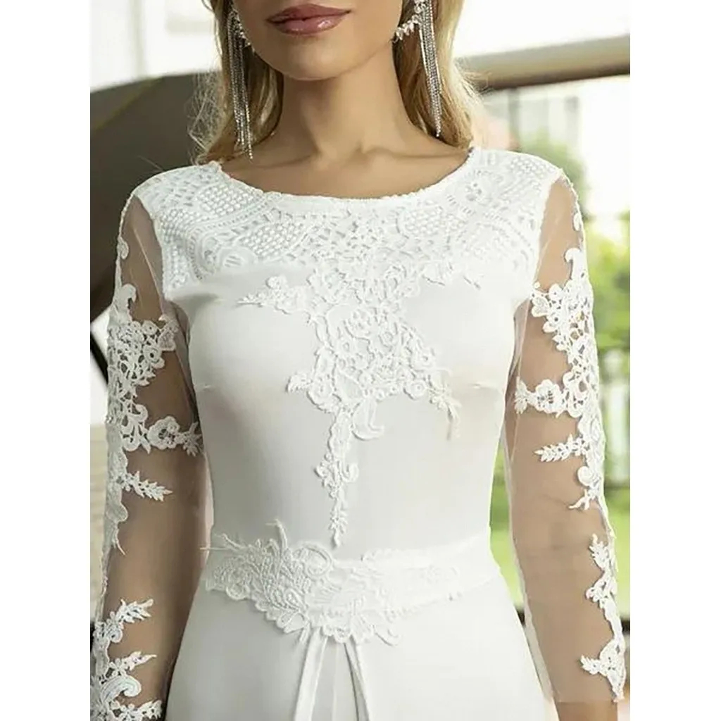 Ivory 3/4 Long Sleeves Bridal Jumpsuits Wedding Dresses With Overskirt Lace Appliques Scoop Neck Simple Elopement Jumpsuit 2025