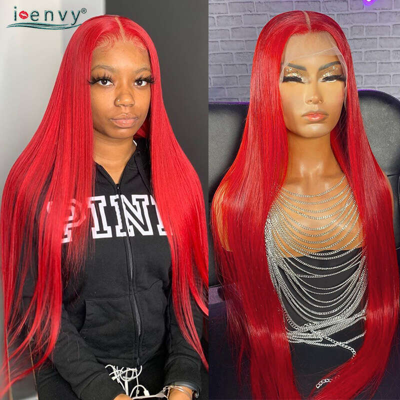 13X6 Hot Red Frontal Human Hair Wigs Bone Straight 13X4 Hd Transparent Bury 99J Colored Lace Front Wig