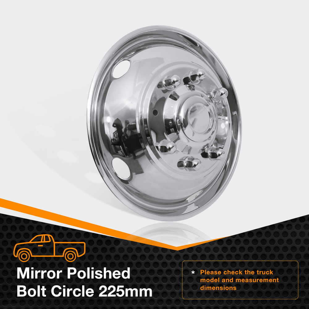 Stainless Steel Dually Wheel Caps with 8 Lugs & 5 Handhole Design - Compatible with 1999-2002 Ford F Series