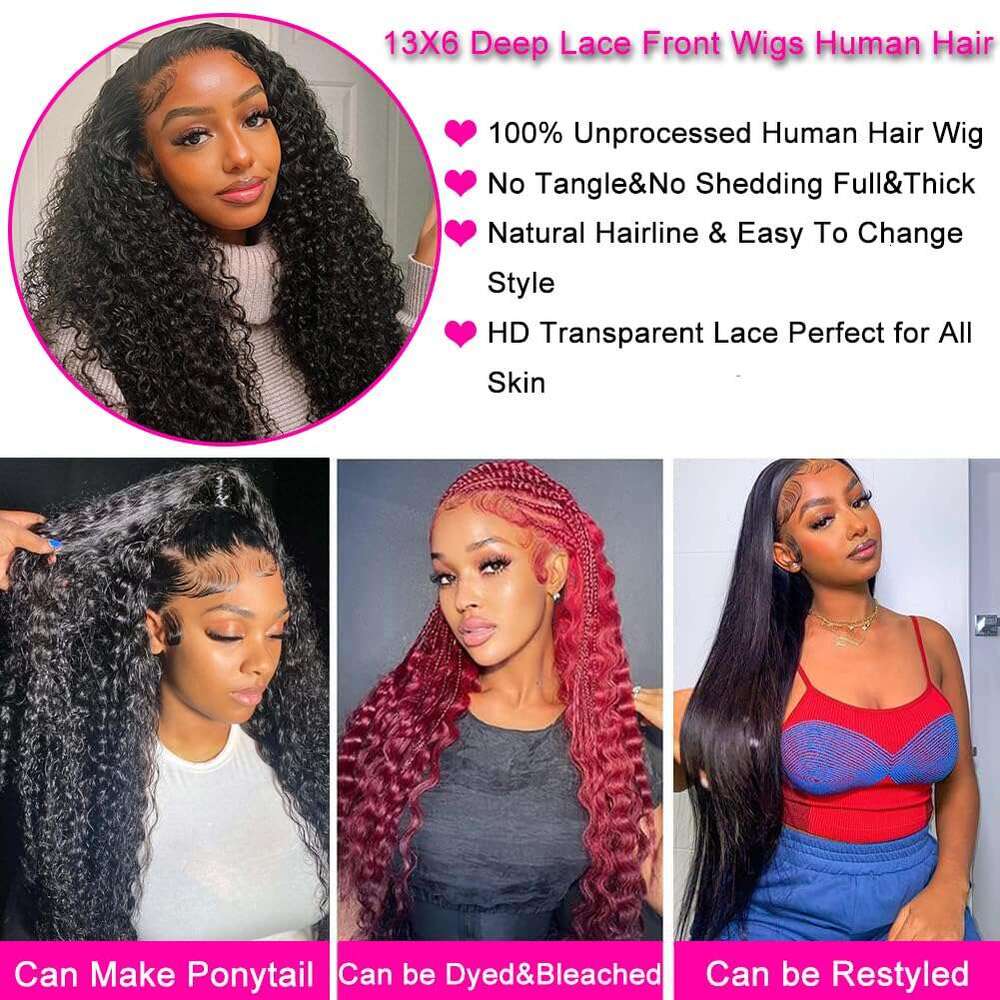 Deep Wave Density Lace Front Human Hair Wigs For Women Inch Brazilian Water Curly Closure Wig Pre Plucked Baby