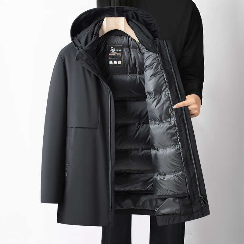 Tops Warm 90% Goose Jacket Men's Winter Business Casual Removable Down Er Hooded Puffer Coats Outwear Solid Thick Parkas