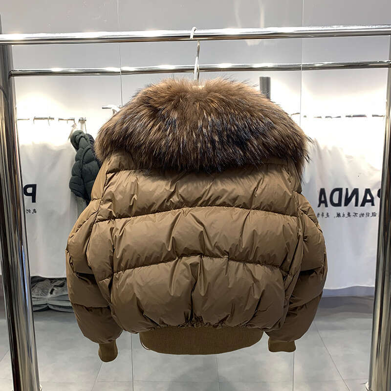 Lagabogy 2024 Winter Puffer Jacket Women Thick Warm Short Parkas Real Natural Raccoon Fur Female Loose 90% White Duck Down Coat