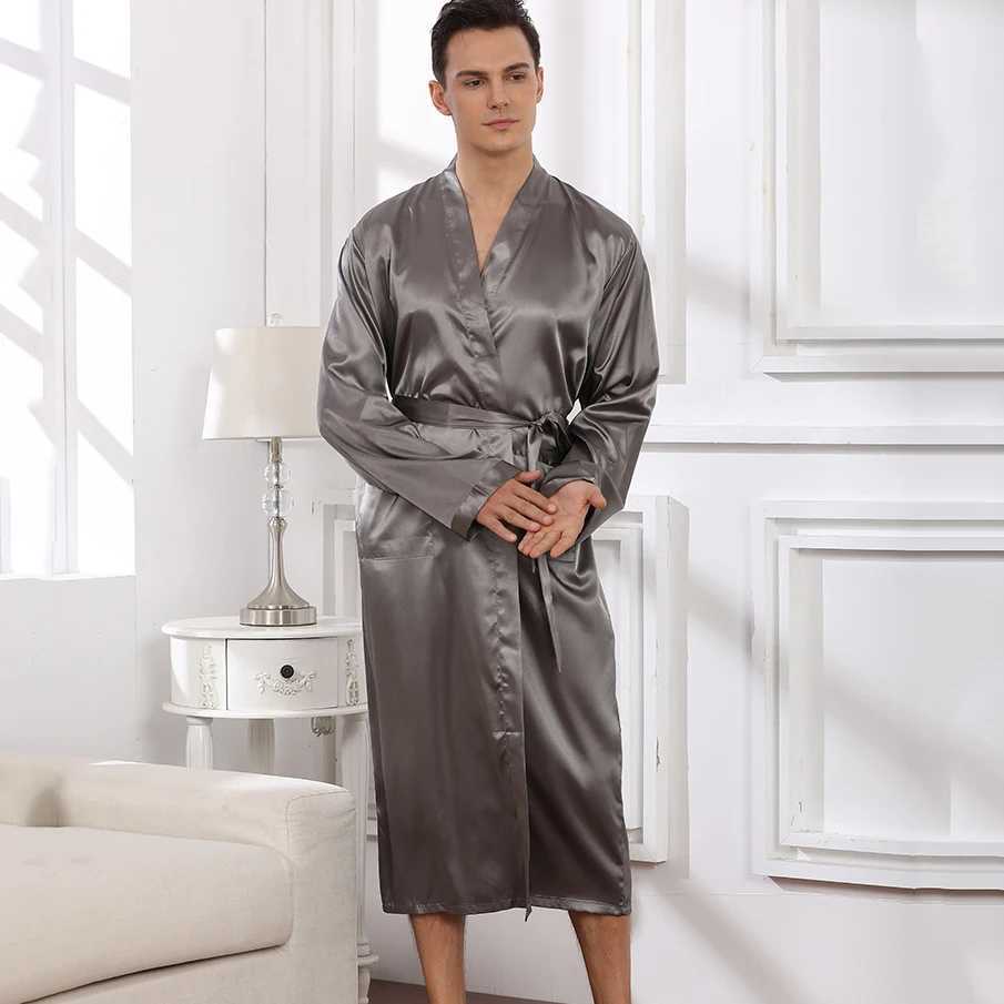 Plus Size 3XL Men Long Bathrobe Sleepwear Black Bridegroom Wedding Robe Spring Summer Sleepwear Nightwear Loose Satin Home WearXJ241018