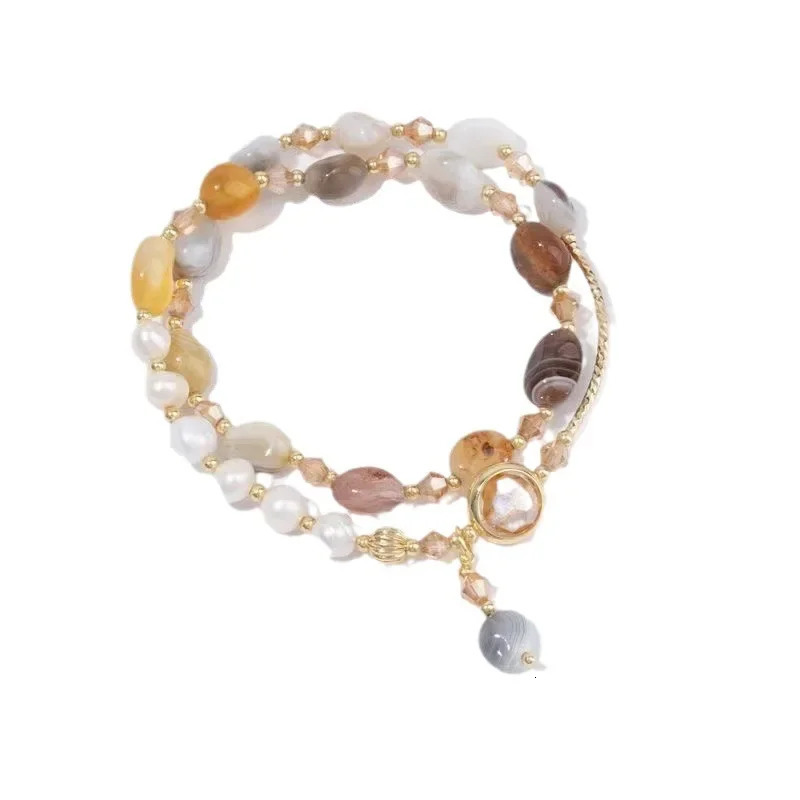 Irregular natural stone double-layer stacked pearl bracelet suitable for womens niche n sweet spliced pearl bracelet 241018