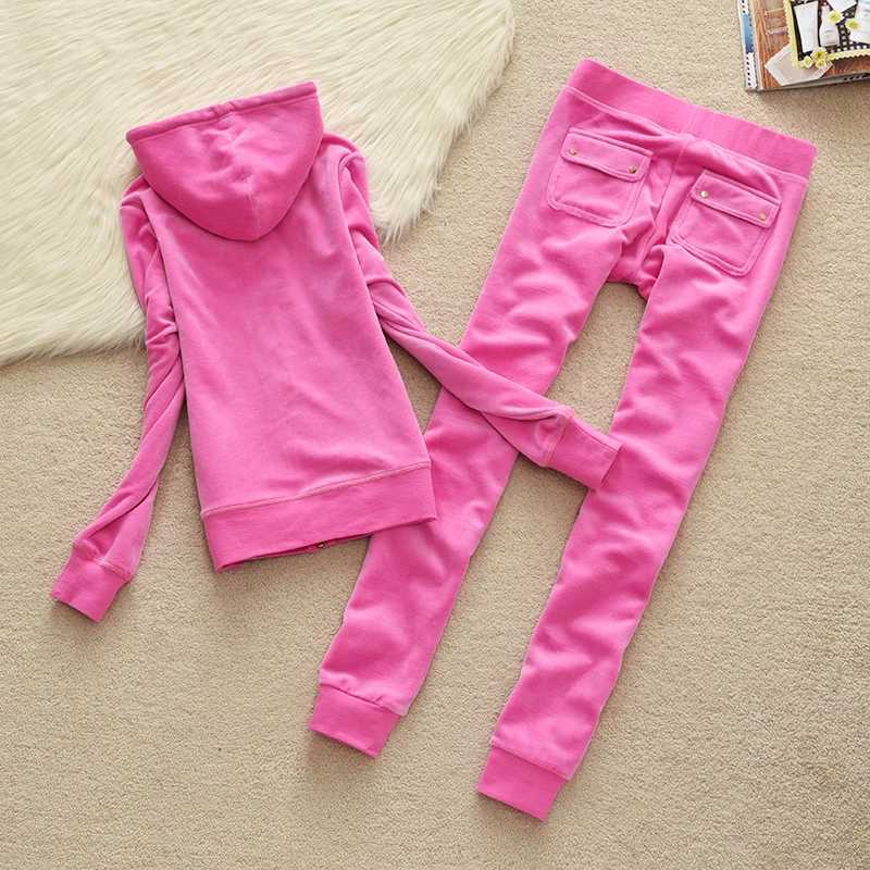 Women's Two Piece Pants Womens Velvet Track Wear Autumn/Winter Womens Casual Set Solid Color Hoodie Sportswear Velvet Set 2-piece Y241019S3WM