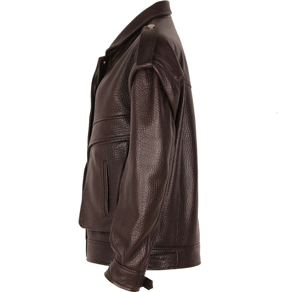 Yoloagain 2024 Spring Vintage Real Leather Women High Quality Oversized Biker Jacket Ladies