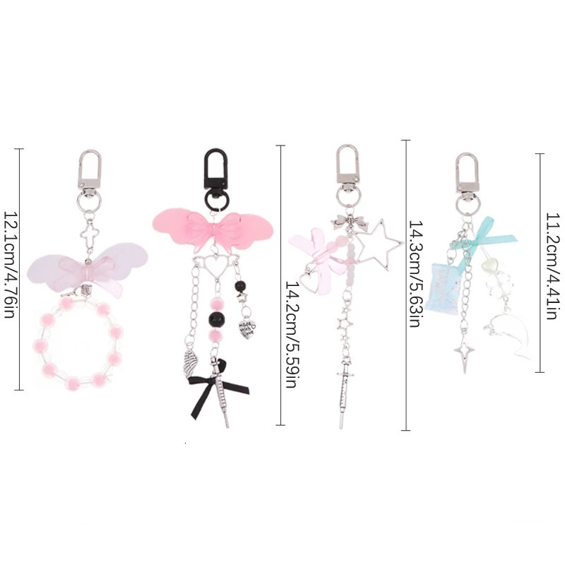 Y2k Pink Wings Phone Chain Dolphin Star Keychain Sweet Cool Beaded Earphone Case Pendant Bag Decor Car Keyring 241017