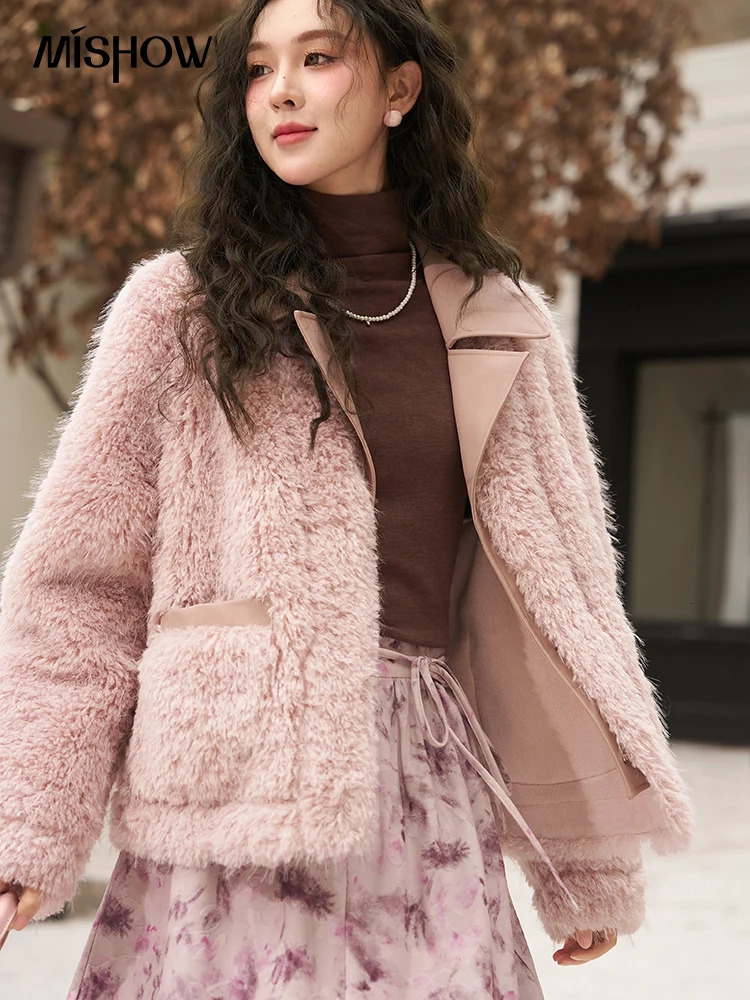 Mishow Fashion Womens Artificial Fur Coat Winter PU Leather Splicing Work Fur Jacket Thick Warm Sheepskin Top MXC58W0194 241018