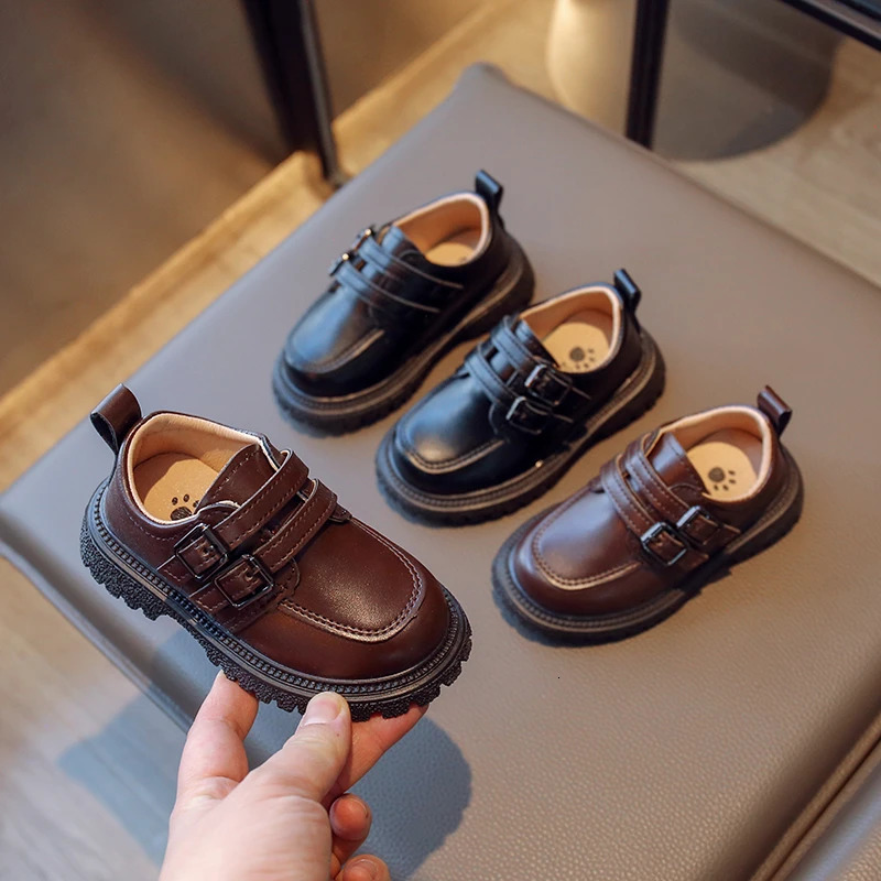 Kids Fall Leather Shoes Casual School Boys Girls Single Shoe Size 2130 Toddler black brown round toe casual shoes for kids 241018