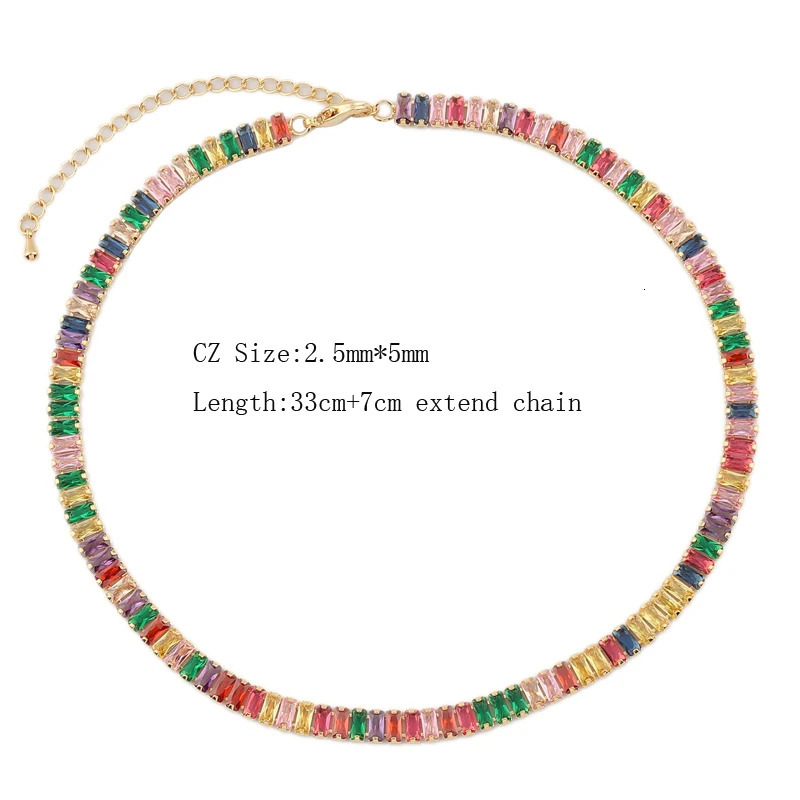 Wide CZ Tennis Necklace Womens Luxury Ice Out Rainbow Cube Zirconia Gold Crystal Chain Womens Jewelry Necklace 241018