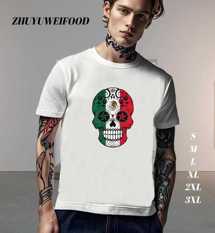 Cool Men T Shirts 100% Cotton 230g skull Summer Casual Cartoon Printing M-4XL Breathable Short Sleeve Men Tops Tees New Arrival Polos