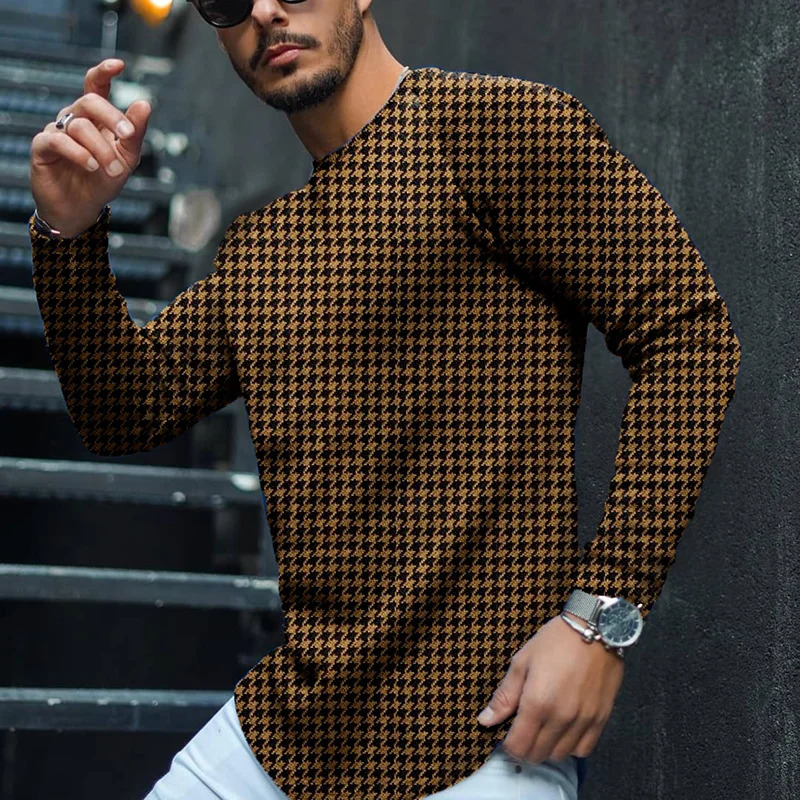 Plus size 4xl mens basic long sleeved fashionable striped T-shirt Masculinas autumn casual floral mens tight fitting T-shirt 241018