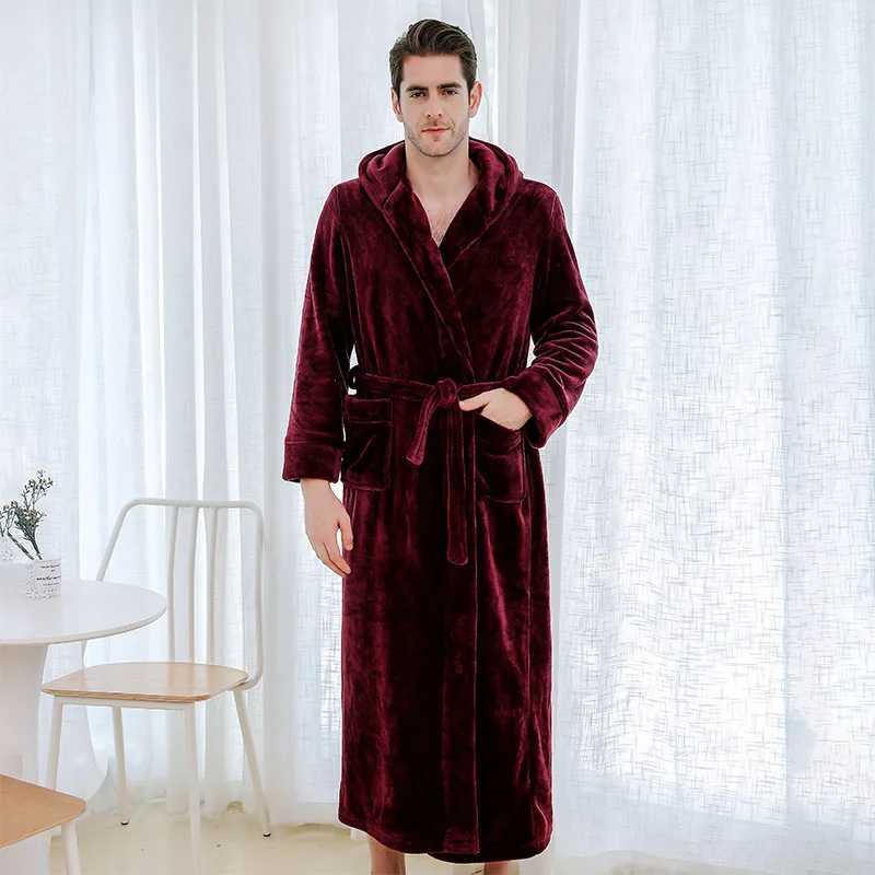 Men Sleepwear Thicken Flannel Bathrobe Gown Loose Robe Winter Warm Kimono Bath Gown Long Peignoirs Shower Robes Home ClothesXJ241018