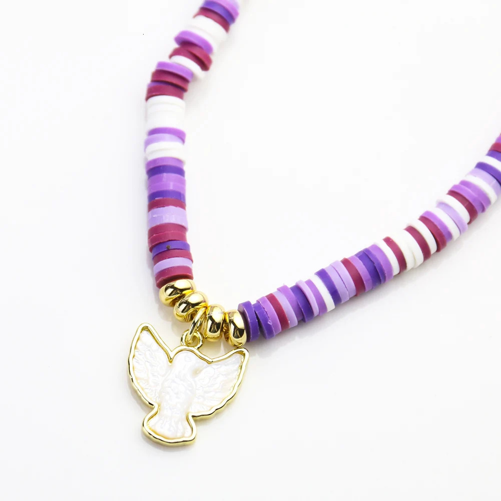 Real Shell Eagle Pendant Necklace Mother of Pearl Bird Charm Mop Purple Polymer Clay Chain Womens Party Jewelry Gift 241018