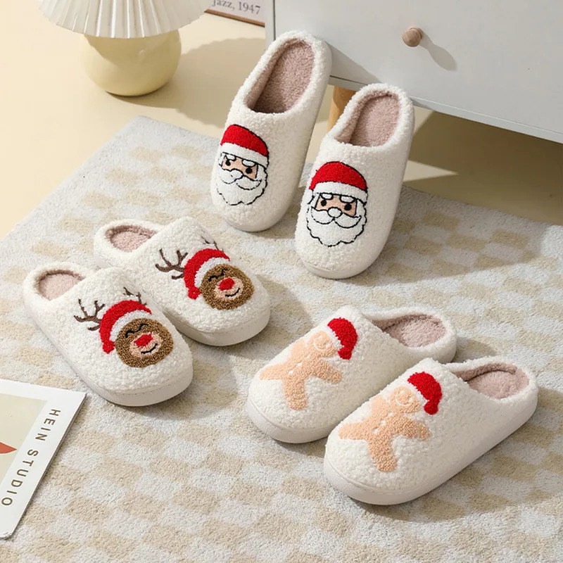 2025 Christmas Winter Fulfi Fur Slide Plush Flat Slide Sweet Thick Bottom Indoor Cotton Slippers 241018