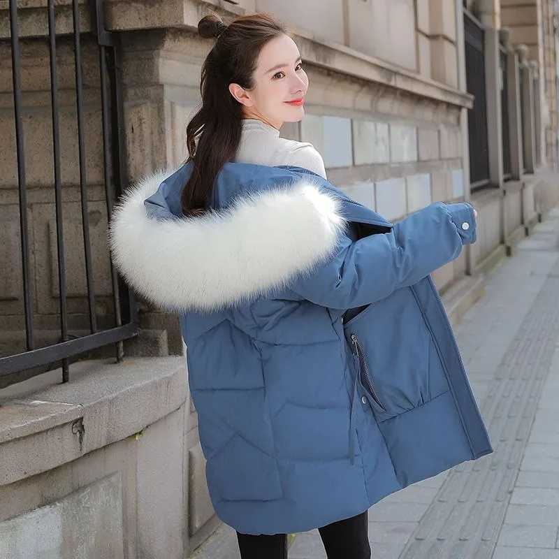 2023 New Women Down Cotton Coat Winter Jacket Female Mid Length Version Parkas Thick Warm Outwear Hooded Fur Collar OvercoatX241019