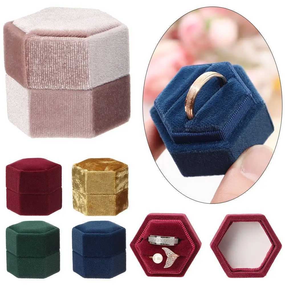 Hexagonal Velvet Jewelry Box Double Ring Storage Box Womens Gift Earring Packaging Box Wedding Ring Display Packaging Box W241019